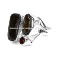 Natural Ammolite And Garnet Gemstone 925 Sterling Silver Ring Jewelry